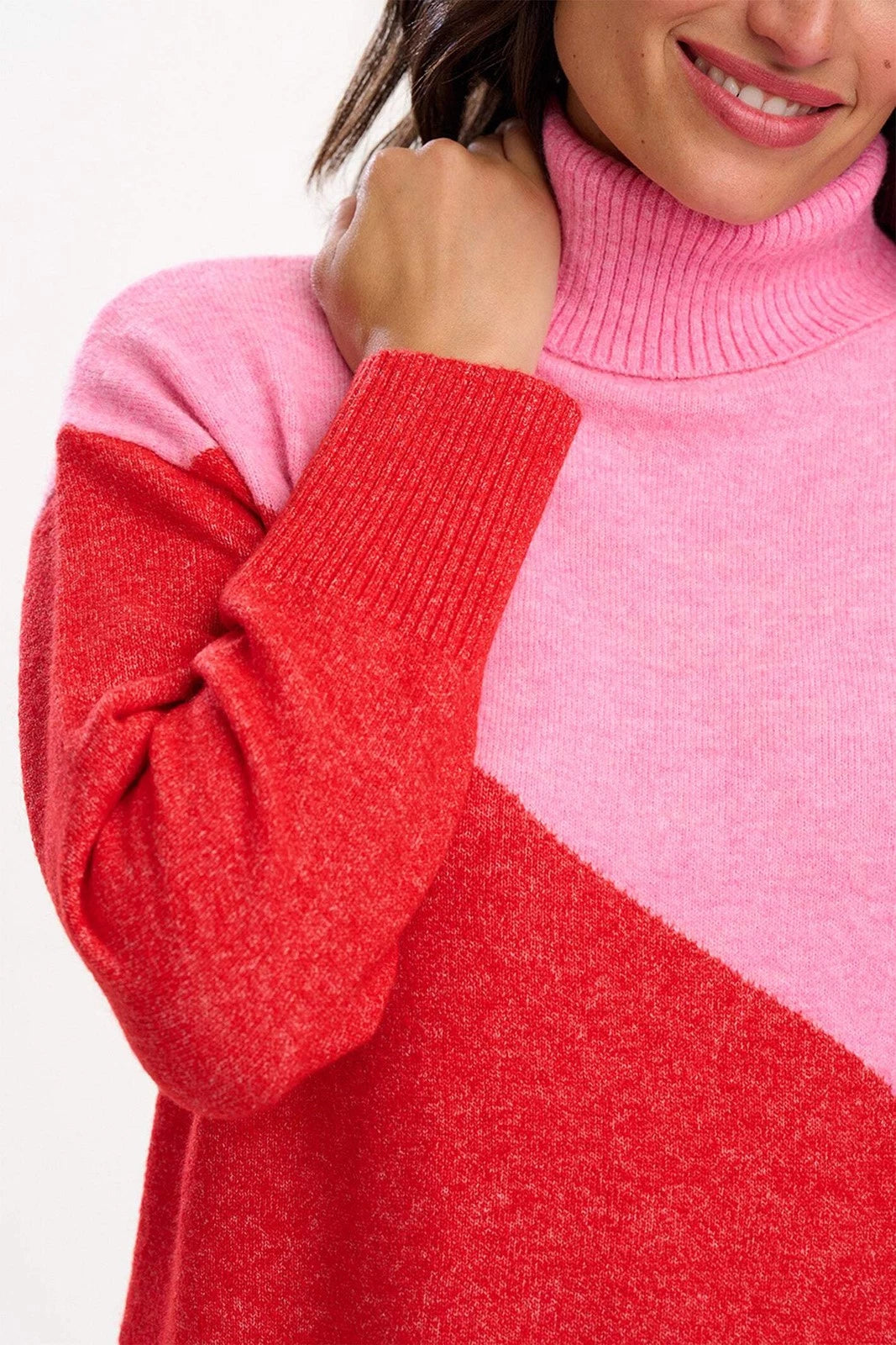 Winona Roll Neck Jumper - Pink/Red