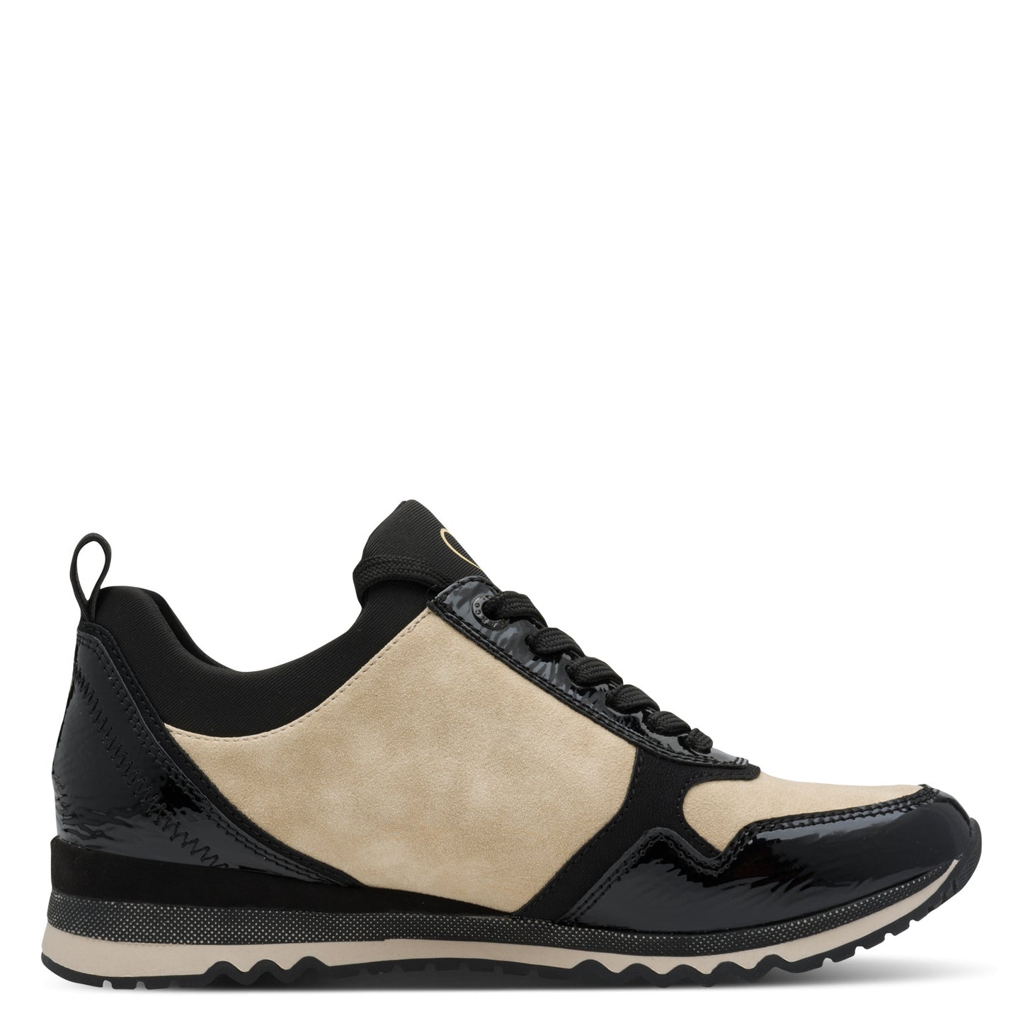 MT Beige & Black Patent Trainers - Black Comb