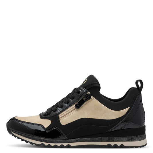 MT Beige & Black Patent Trainers - Black Comb