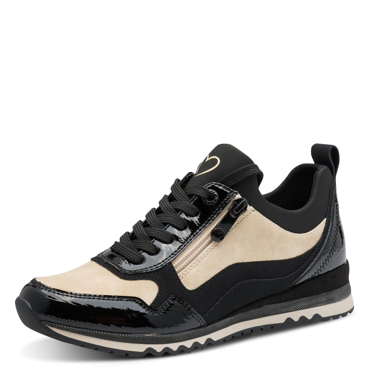 MT Beige & Black Patent Trainers - Black Comb