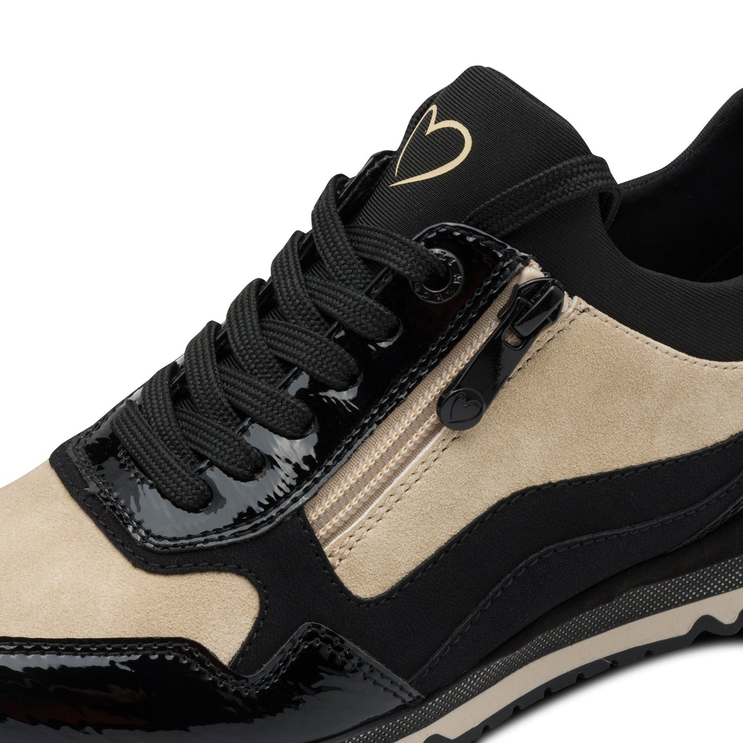 MT Beige & Black Patent Trainers - Black Comb