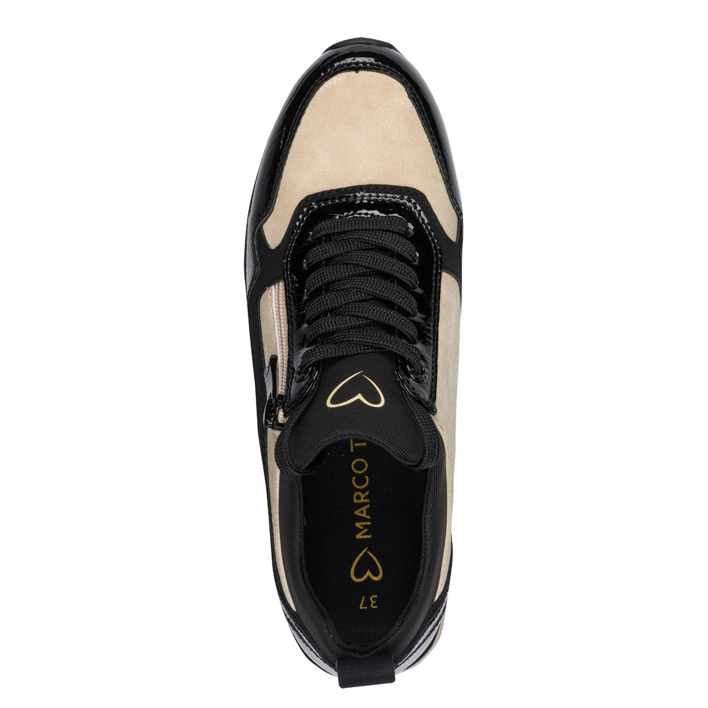MT Beige & Black Patent Trainers - Black Comb