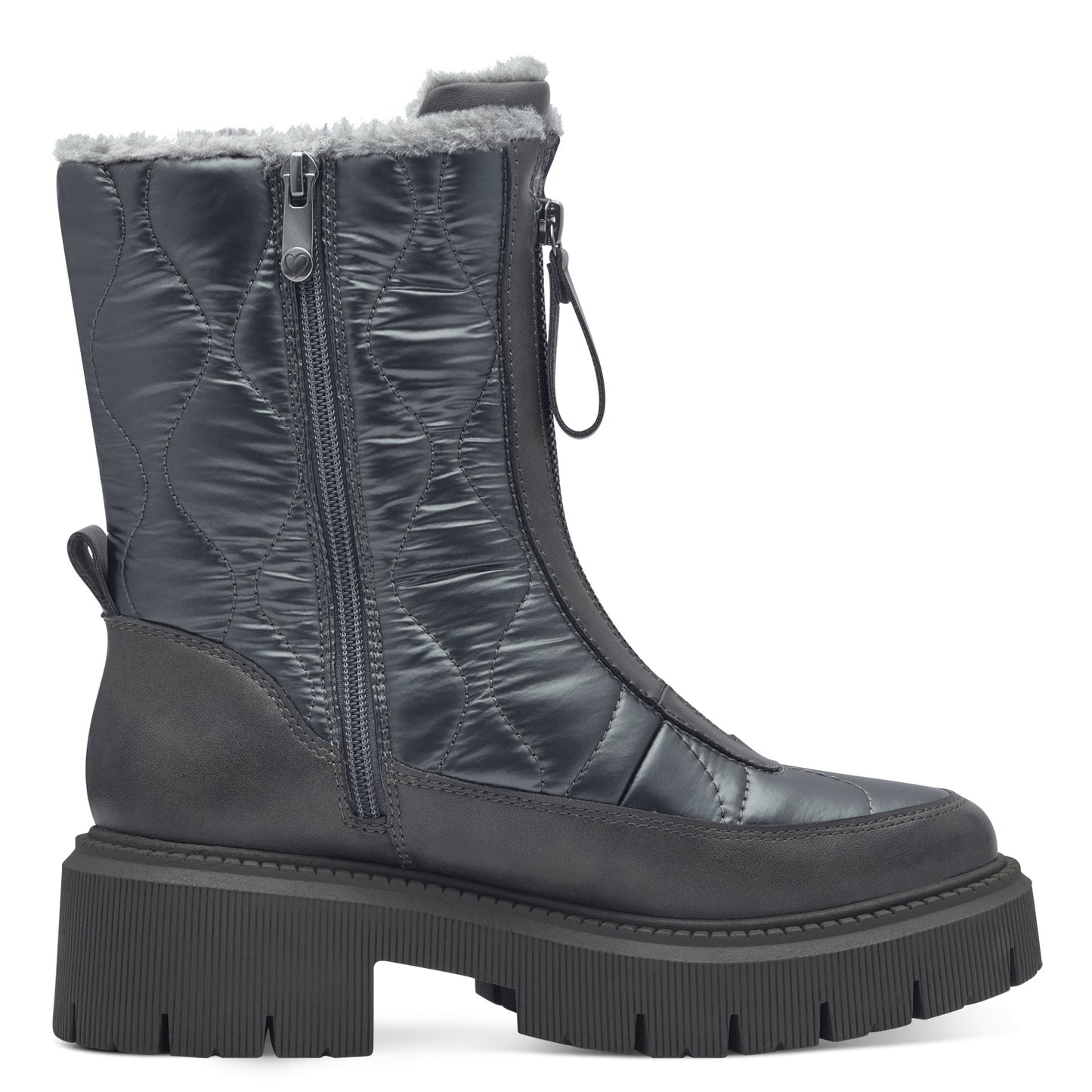 MT Front Zip Quilted Boots - Pewter