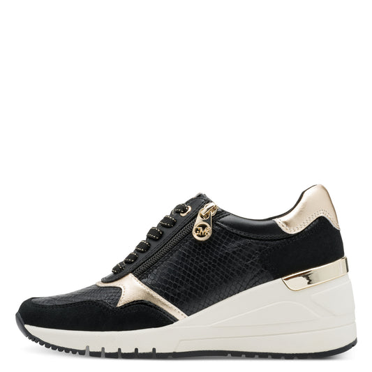 MT Wedge Lace Trainers - Black/Gold