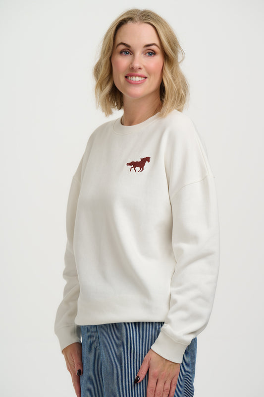 Sugarhill Brighton Eadie Relaxed Sweatshirt - Off White Horse Print & Embroidery