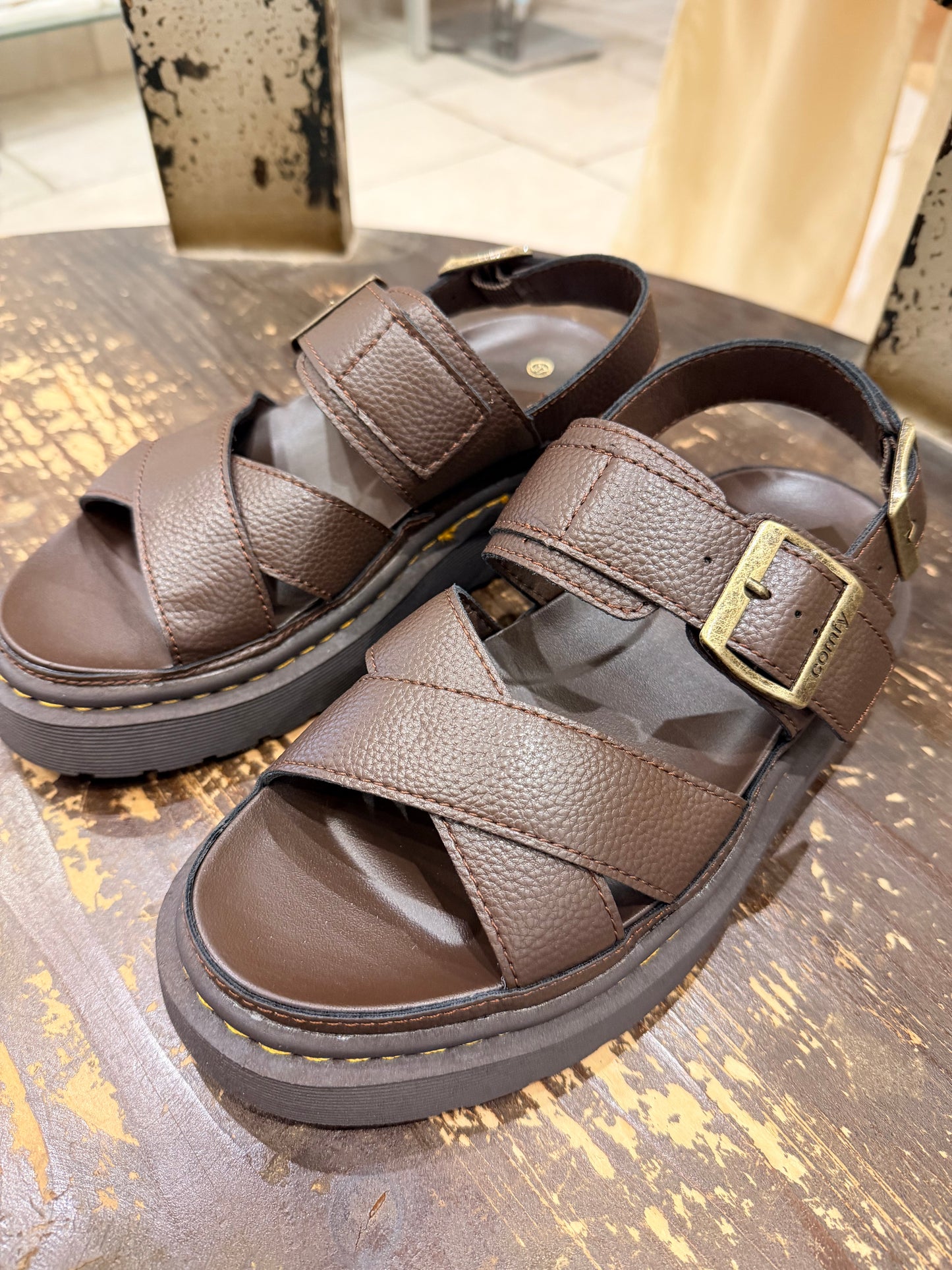 Stitched sole sandals - choc brown