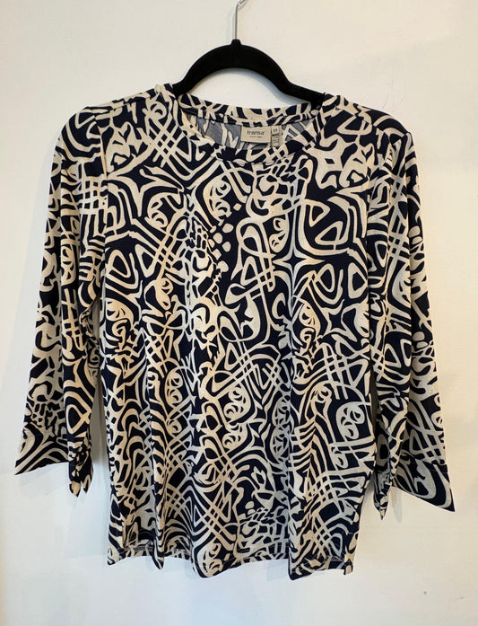 Fransa Seen LS Tee - Art Lines Navy
