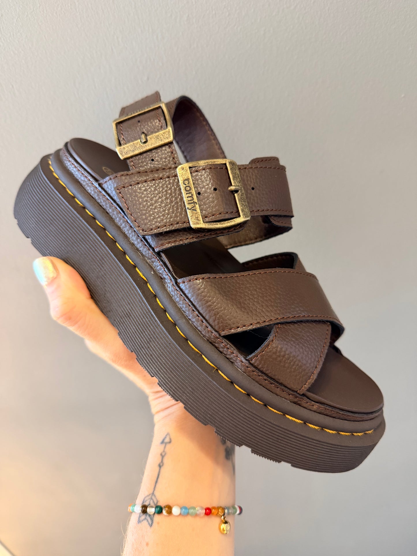 Stitched sole sandals - choc brown