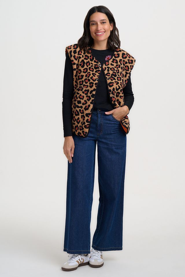 Sophie Fleece Gilet - Brown Leopard