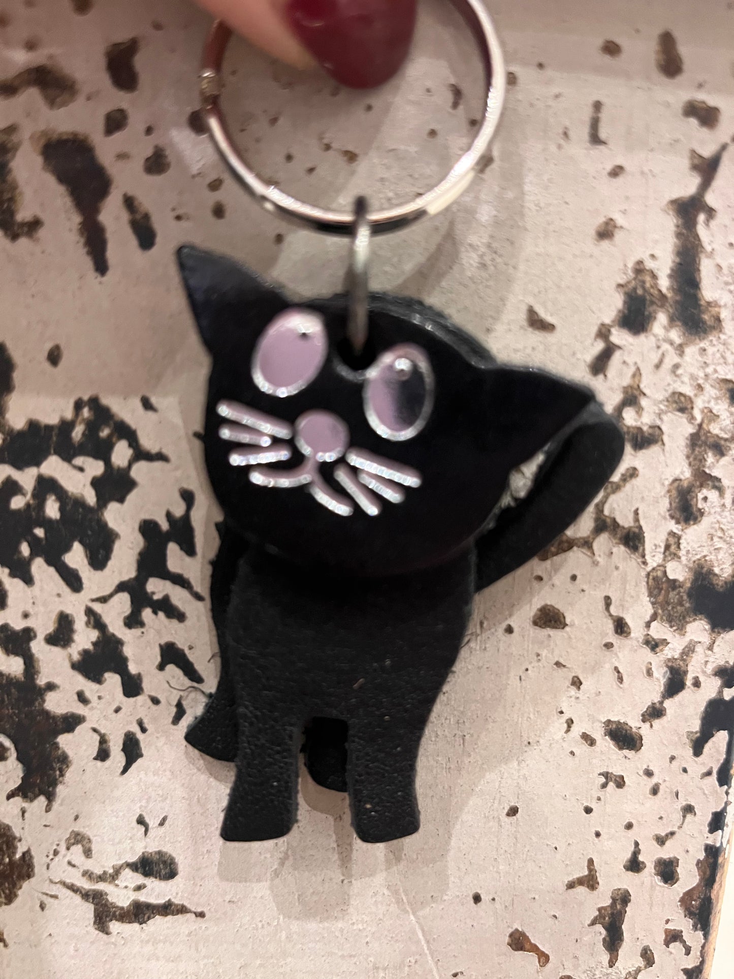 Leather cat keyring