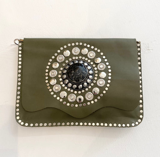 Moroccan Envelope Clutch - olive leather