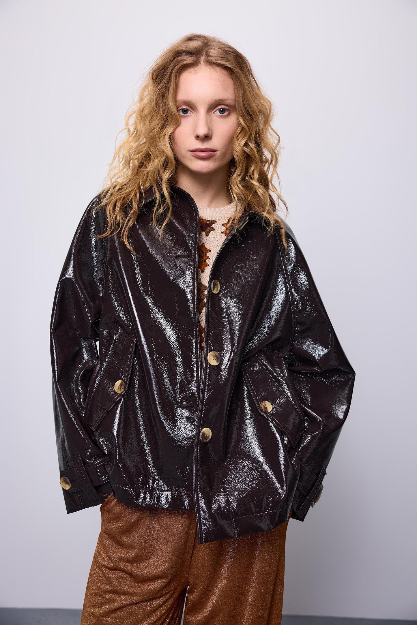 Summum Short Shiny Jacket - choco