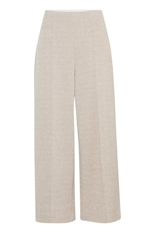 ICHI Kate Jacquard Cropped Wide Leg Trousers - Fungi/Almond Milk
