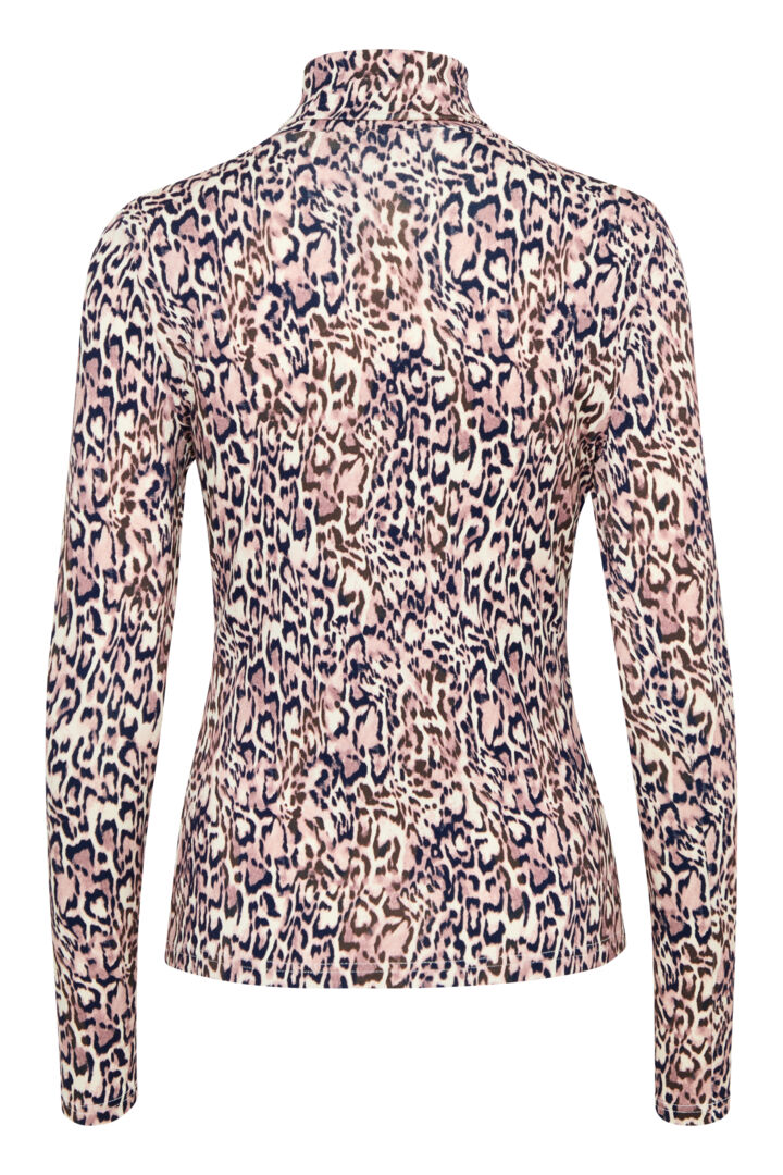 ICHI Nava Polo Top - Brown Leopard