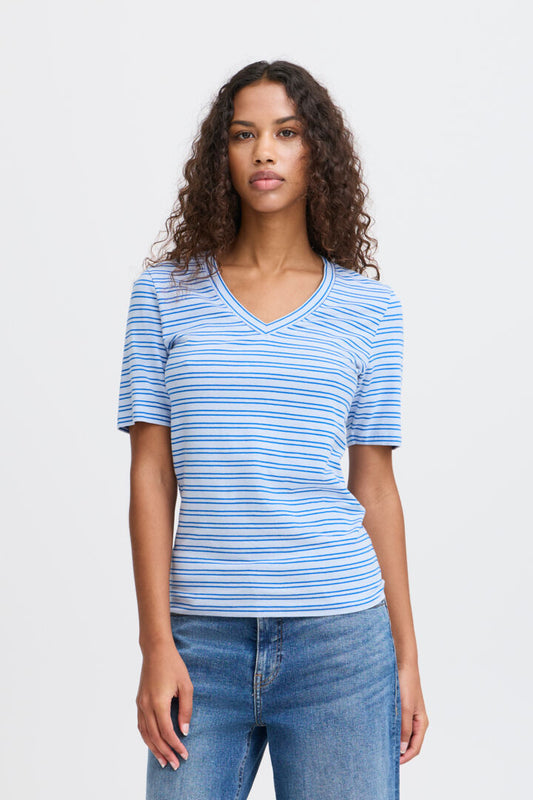 ICHI Mira V-Neck Top - Zen Blue