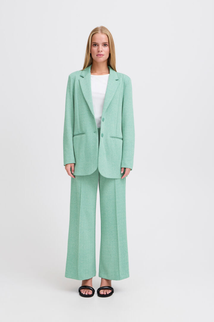 ICHI Kate Jacquard Oversized Blazer - Beryl Green/Almond Herringbone