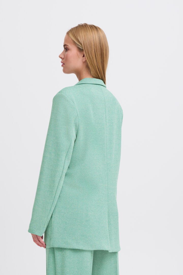 ICHI Kate Jacquard Oversized Blazer - Beryl Green/Almond Herringbone