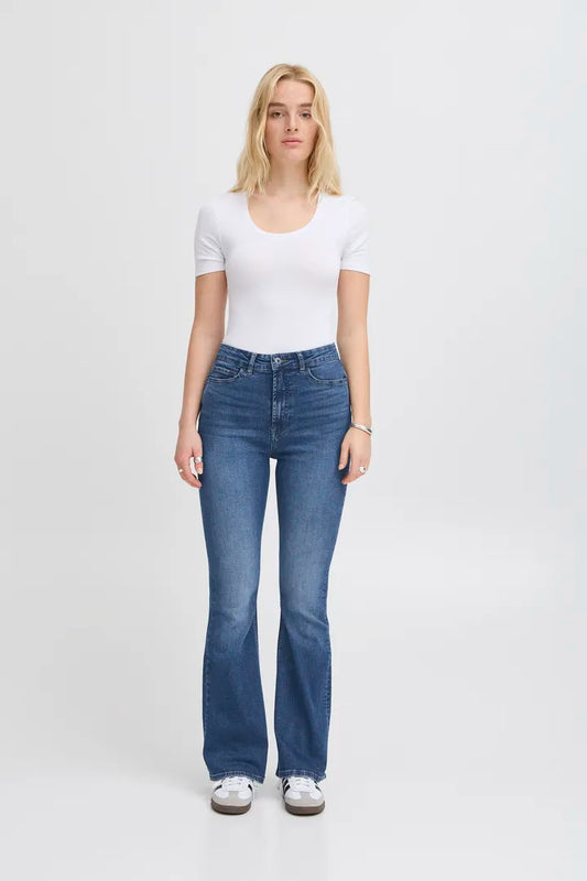 ICHI Wiggy Flared High Waist Jeans - Dark Blue