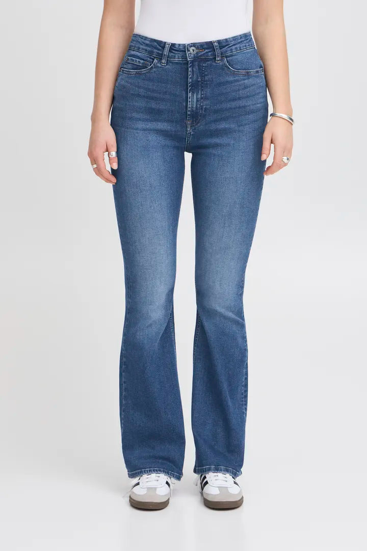 ICHI Wiggy Flared High Waist Jeans - Dark Blue