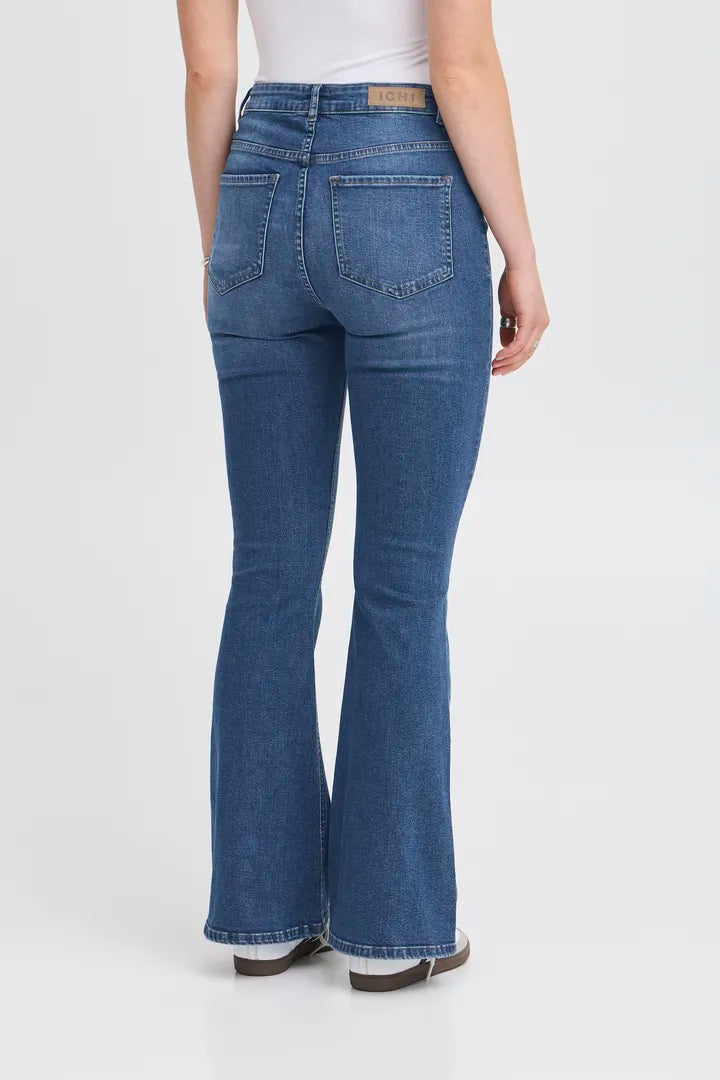 ICHI Wiggy Flared High Waist Jeans - Dark Blue