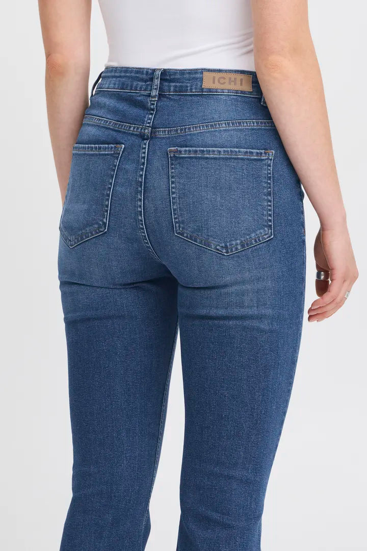 ICHI Wiggy Flared High Waist Jeans - Dark Blue