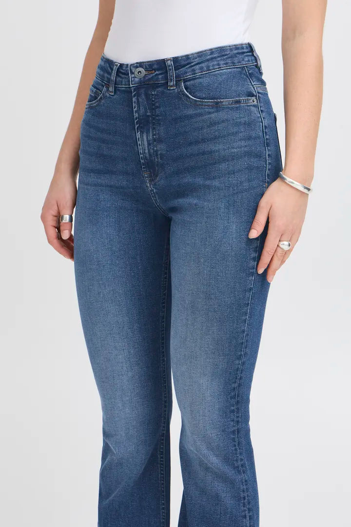 ICHI Wiggy Flared High Waist Jeans - Dark Blue