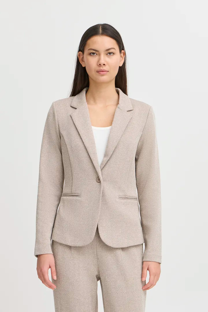 ICHI Kate Jacquard Blazer - Fungi / Almond Milk