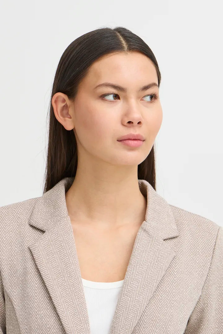 ICHI Kate Jacquard Blazer - Fungi / Almond Milk