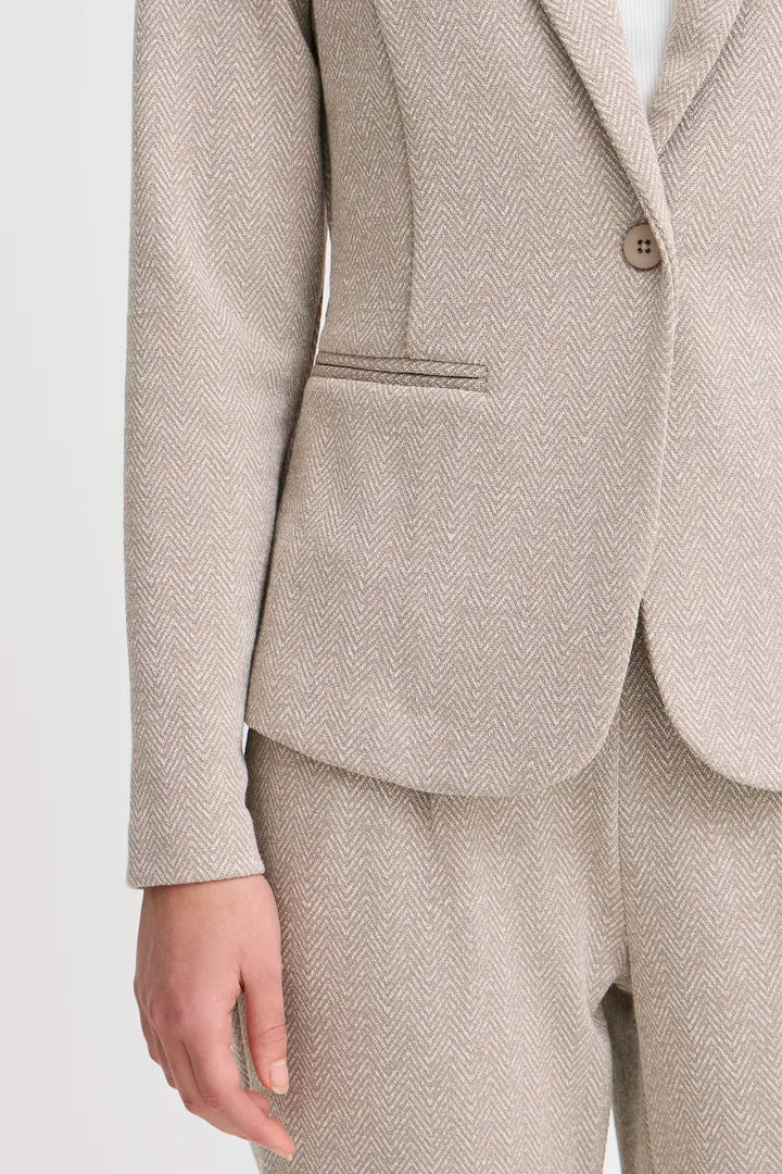 ICHI Kate Jacquard Blazer - Fungi / Almond Milk