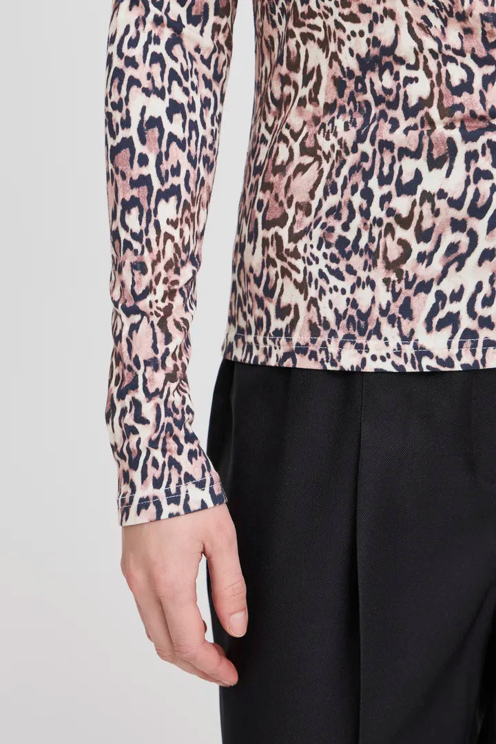 ICHI Nava Polo Top - Brown Leopard