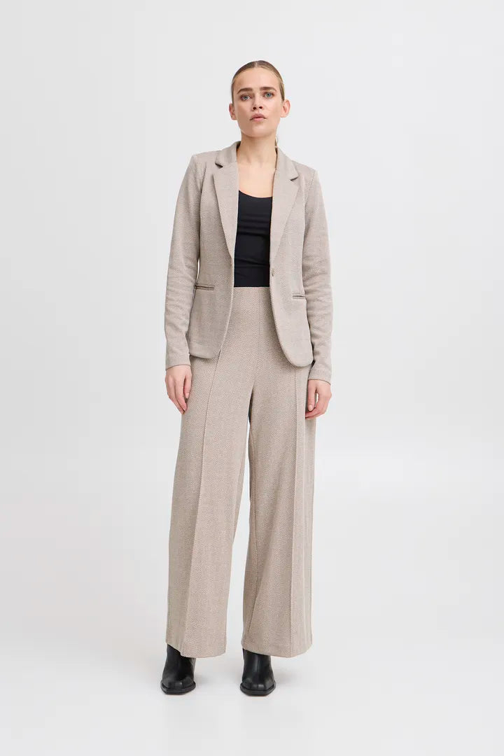 ICHI Kate Jacquard Blazer - Fungi / Almond Milk