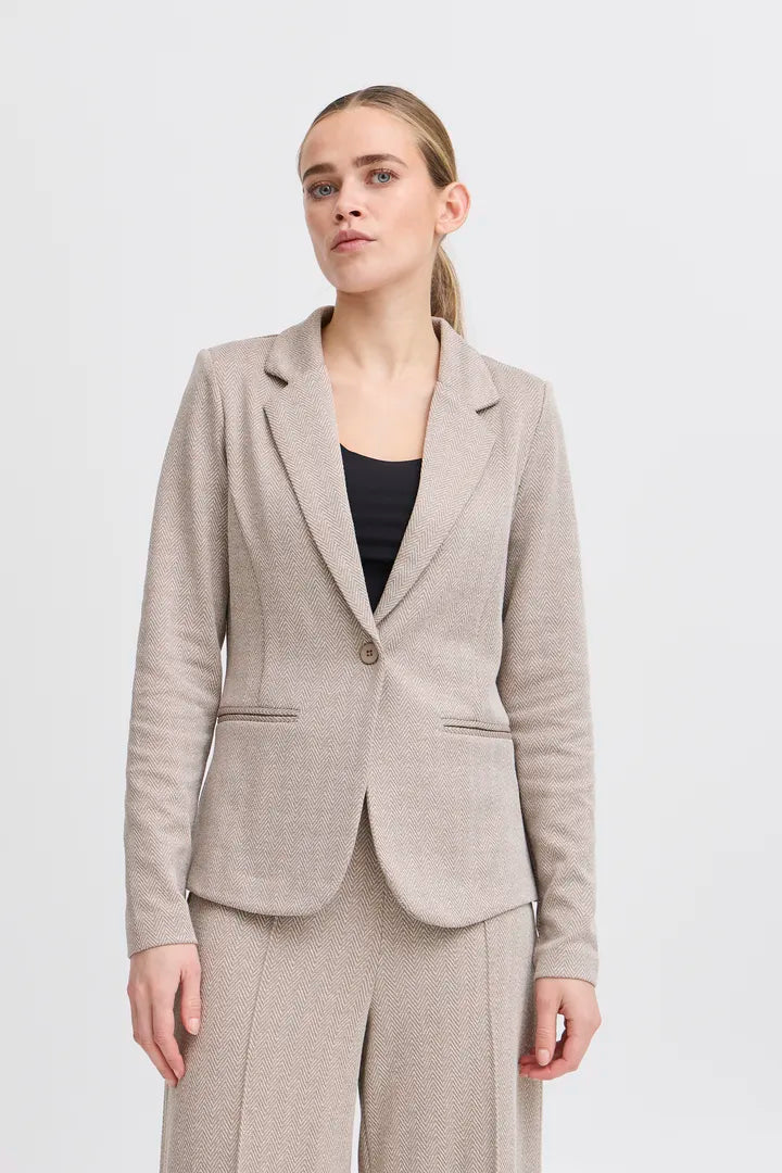 ICHI Kate Jacquard Blazer - Fungi / Almond Milk