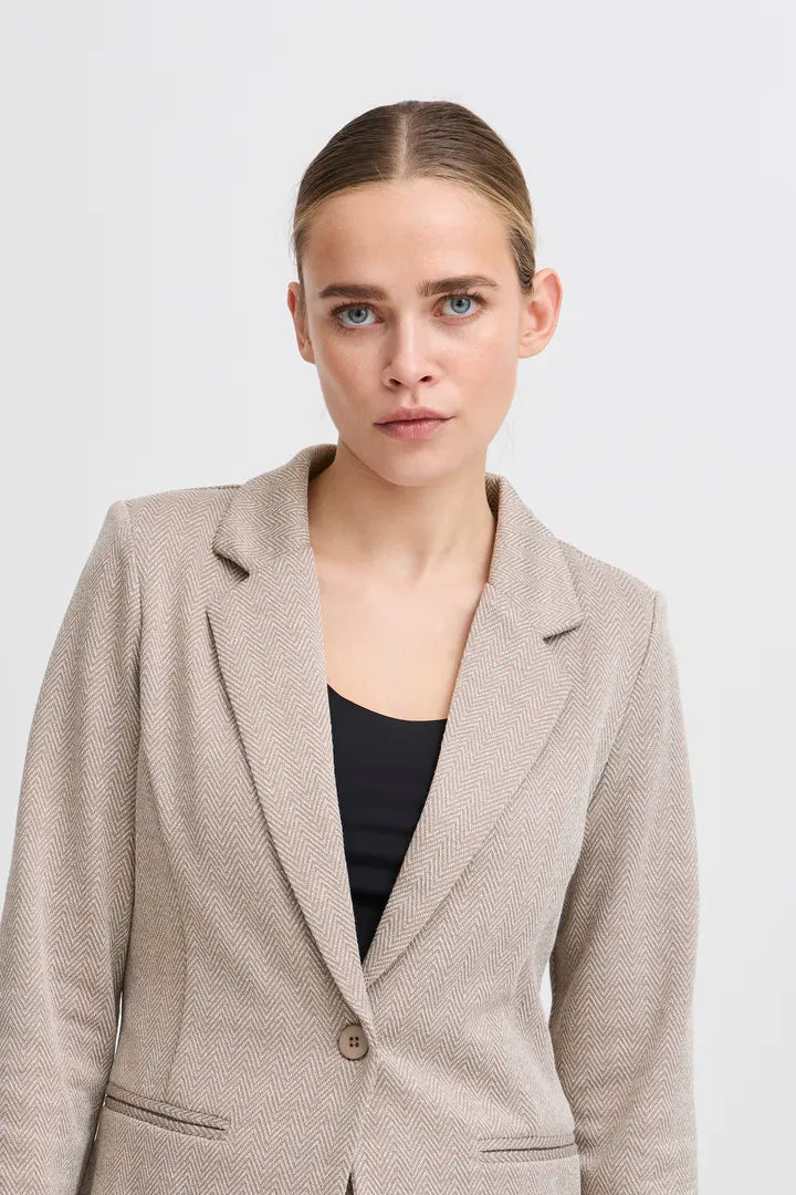 ICHI Kate Jacquard Blazer - Fungi / Almond Milk