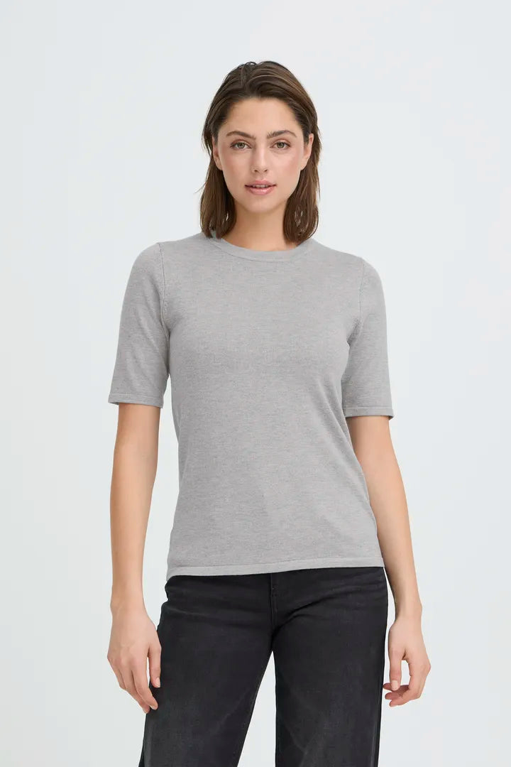 ICHI Luls Short Sleeve Top - Grey