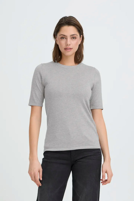 ICHI Luls Short Sleeve Top - Grey