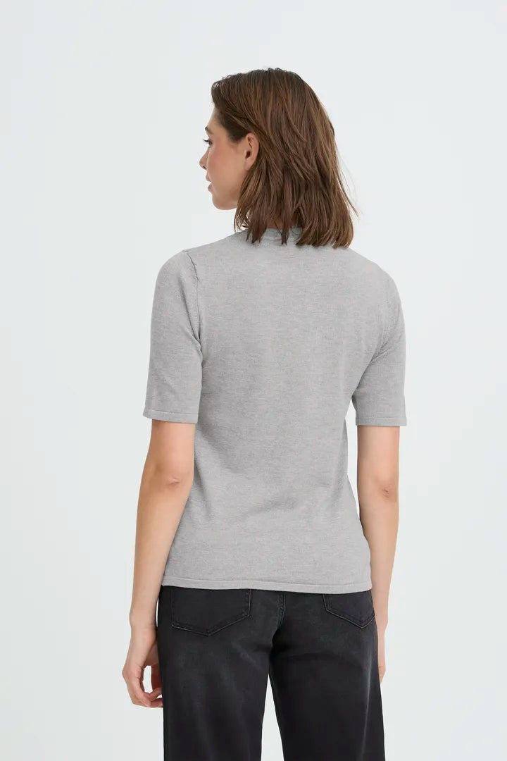 ICHI Luls Short Sleeve Top - Grey