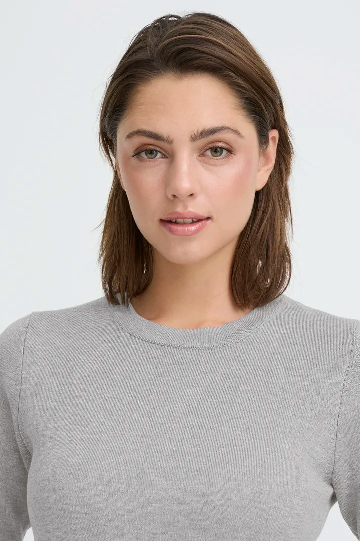 ICHI Luls Short Sleeve Top - Grey