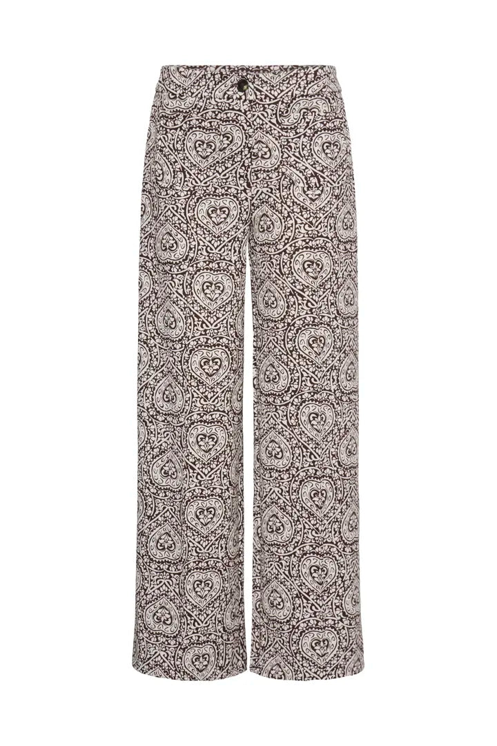 ICHI Kate Print Trousers - Brown Birch