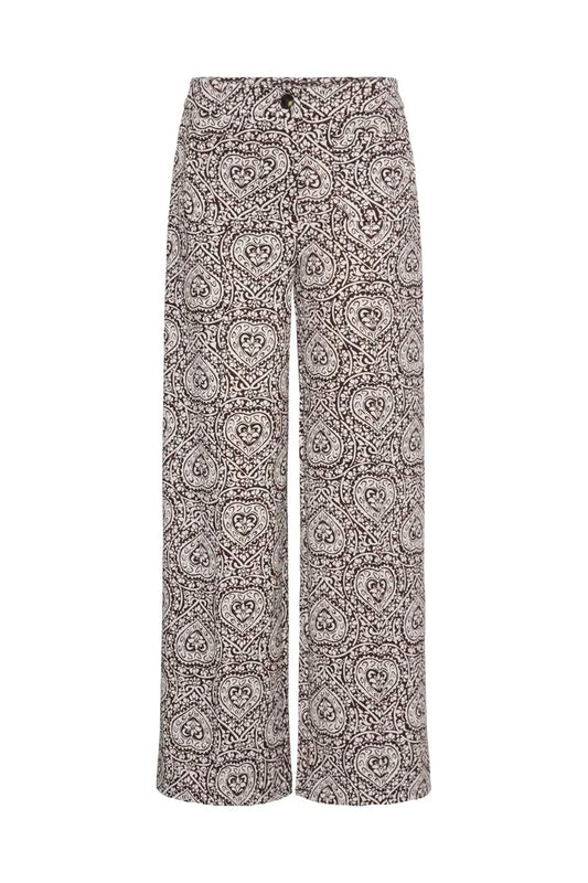 ICHI Kate Print Trousers - Brown Birch