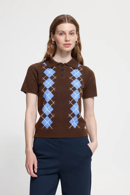 ICHI Dasila Short Sleeve Top - Brown
