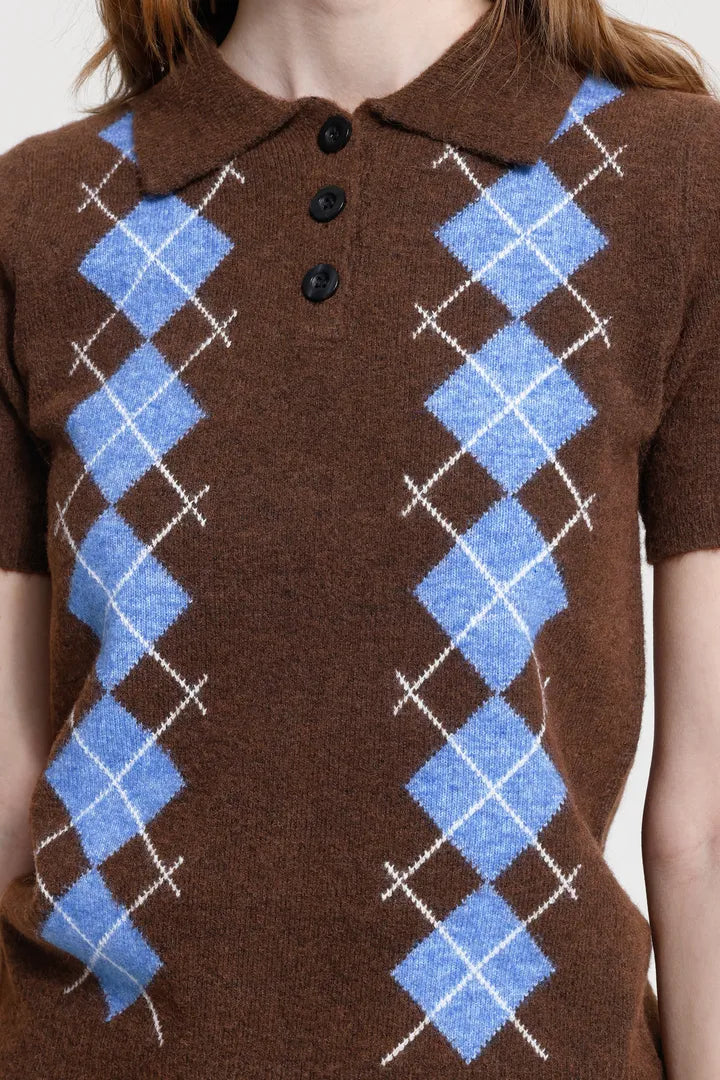 ICHI Dasila Short Sleeve Top - Brown