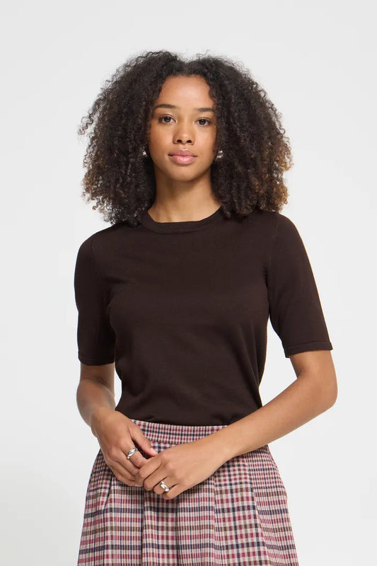 ICHI Luls Short Sleeve Top - Chocolate
