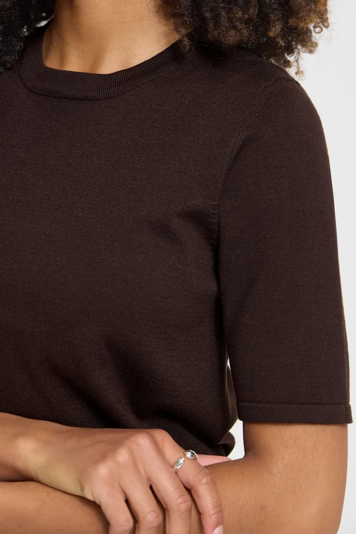ICHI Luls Short Sleeve Top - Chocolate