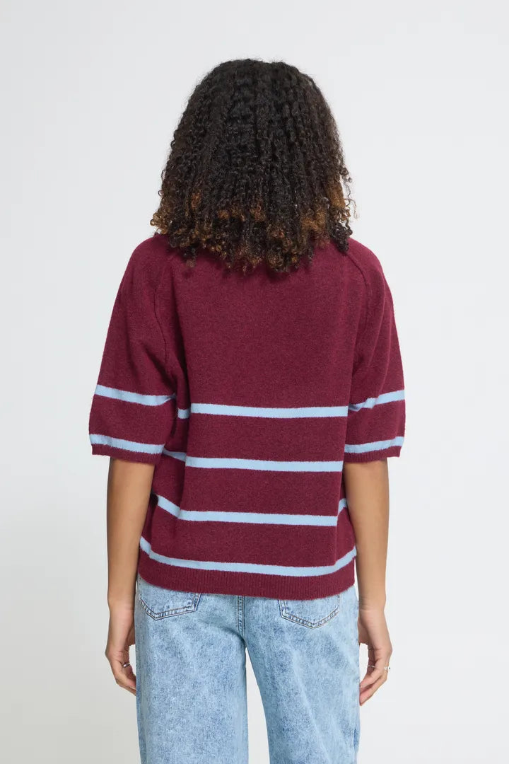 ICHI Dasila Short Sleeve Pullover - Rhododendron with Blue Stripe
