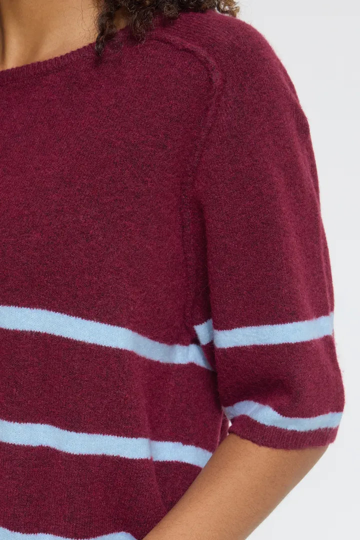 ICHI Dasila Short Sleeve Pullover - Rhododendron with Blue Stripe