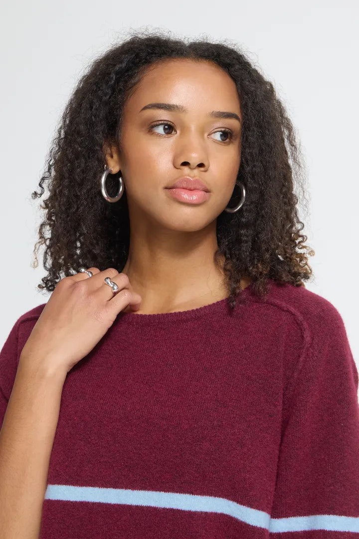 ICHI Dasila Short Sleeve Pullover - Rhododendron with Blue Stripe