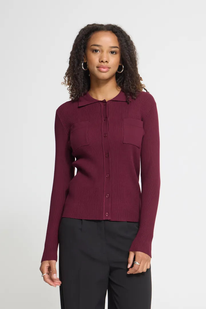 ICHI Luls Rib Cardigan - Rhododendron