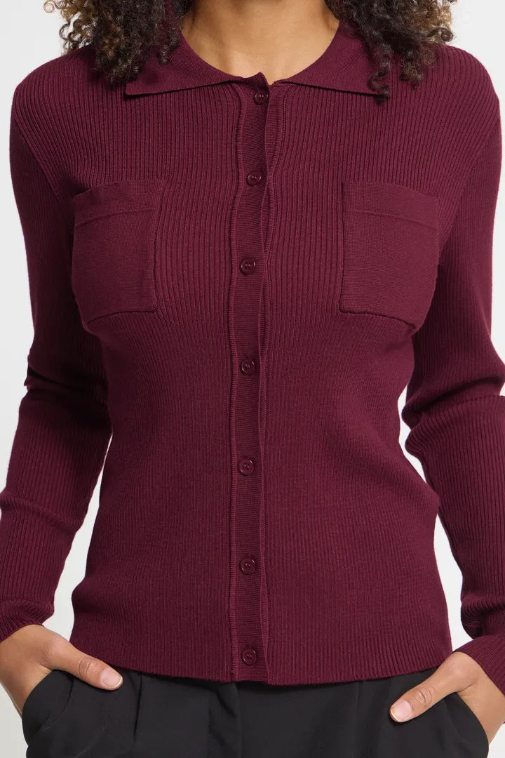 ICHI Luls Rib Cardigan - Rhododendron
