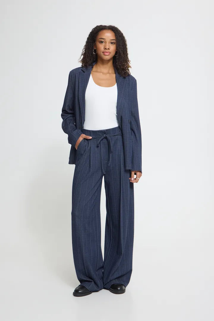 ICHI Kate Pinelle Wide Leg Trousers - Blue