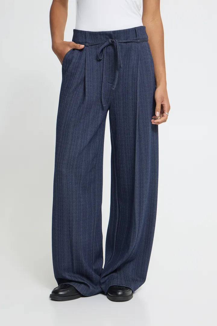ICHI Kate Pinelle Wide Leg Trousers - Blue